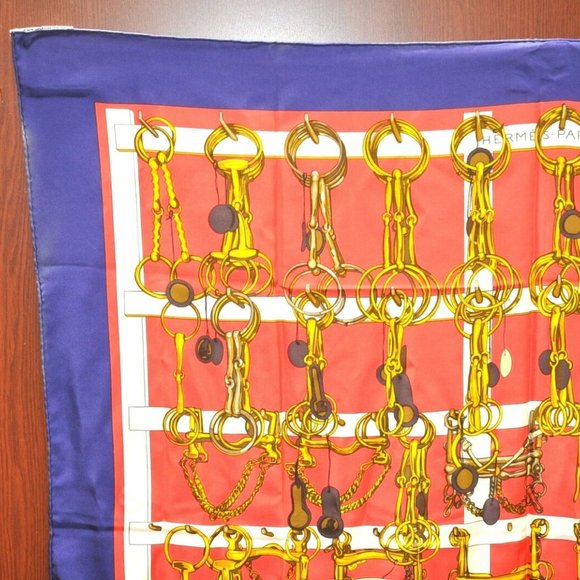 Authentic HERMES Carre 90 Scarf "MORS&FILETS" Silk Blue - Picture 3 of 13